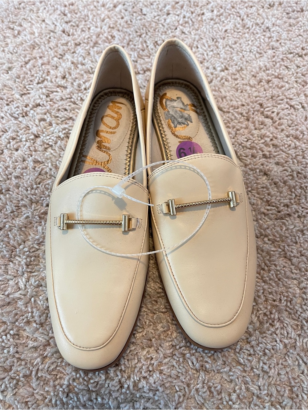 SAM EDELMAN LIOR CREAM LEATHER SLIP ON LOAFERS GOLD ACCENT  NWOB Size 6.5